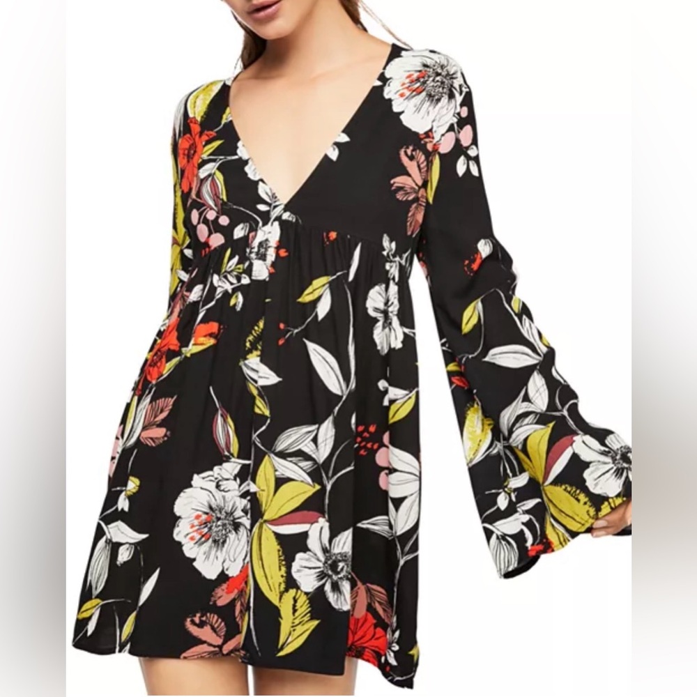 Free People Boho Fairycore Bella Floral Bell Sleeve Tunic Mini Dress size small